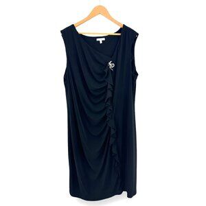 Size 24W 3X BLACK‎ EMBELLISHED CASCADE RUFFLE DRESS Wedding Evening PLUS SIZE